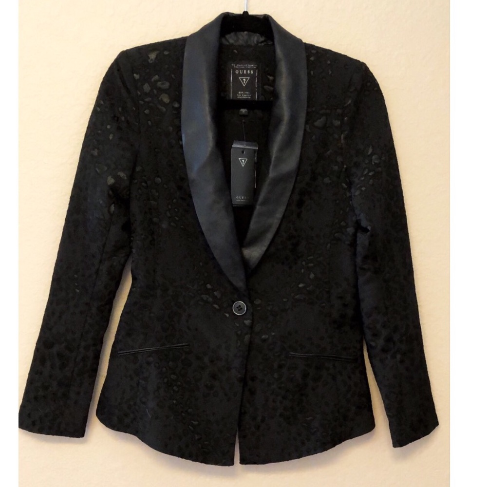 Guess Black  jacquard blazer leather collar